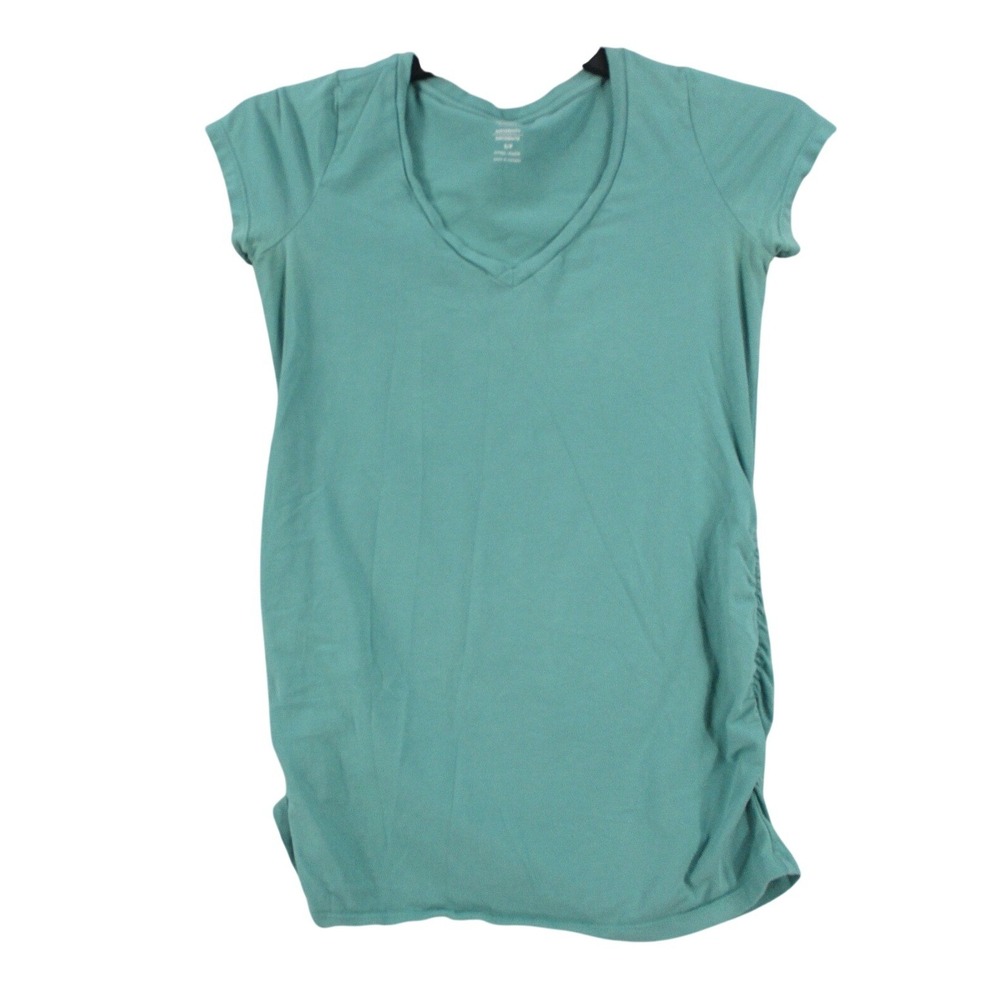Old Navy Maternity Shirt Womens Small Teal Green V-Neck Side Ruched Fitted Tee